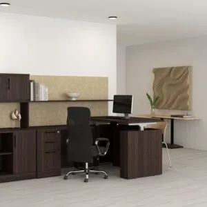 L-Shaped Laminate Office Desk | Sit to Stand Straight Base | Sol Office Furniture