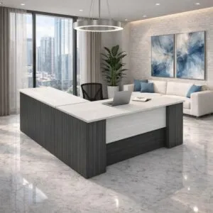 Modern L-Shaped Executive Desk with Storage – Two-Tone Finish