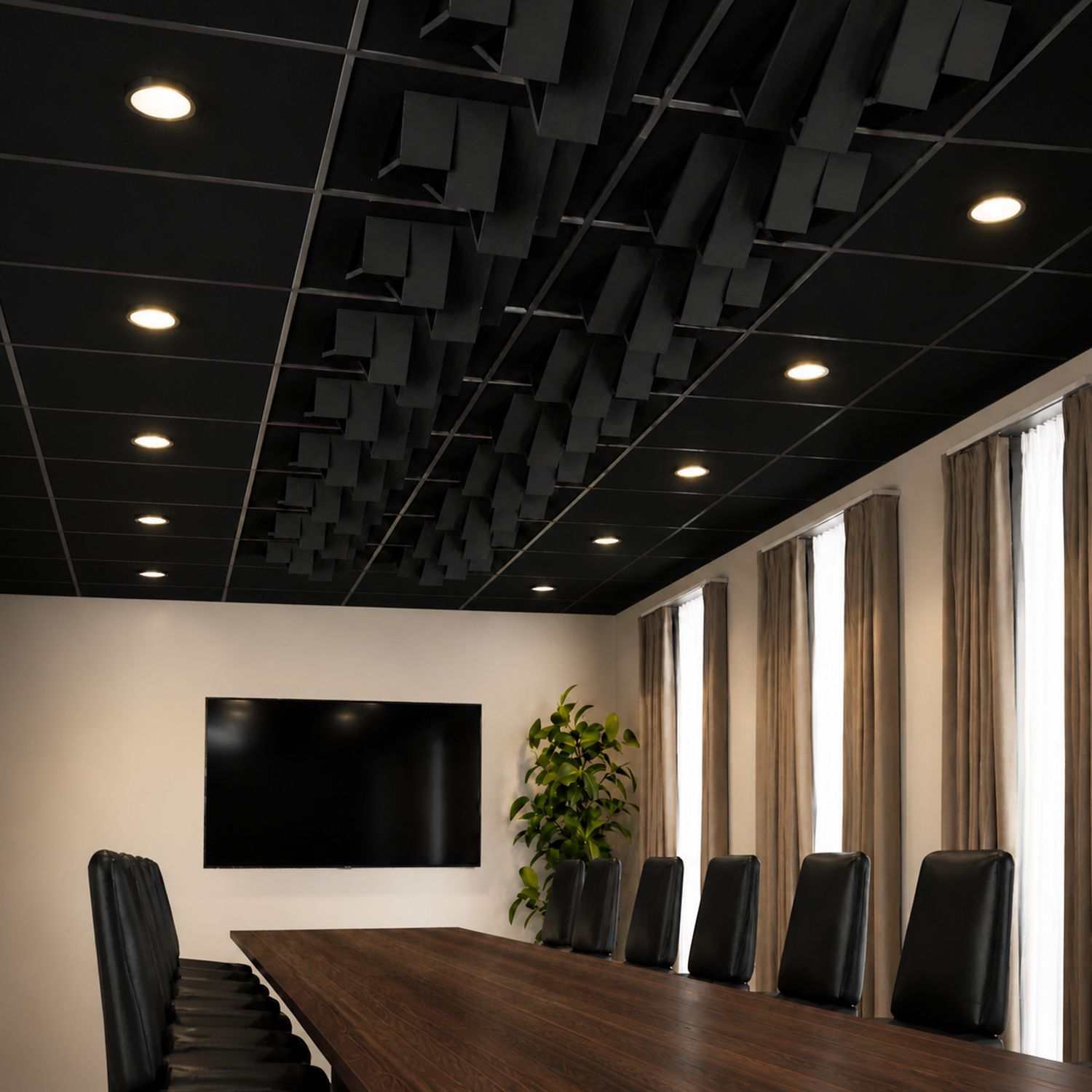 Black Pyramid Tile render in conference room